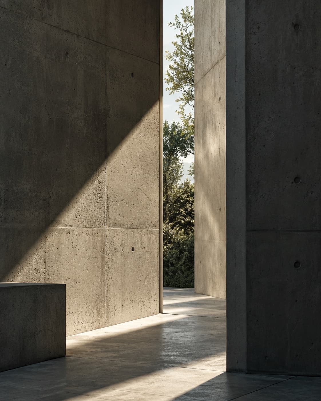A narrow architectural opening illuminated by daylight
